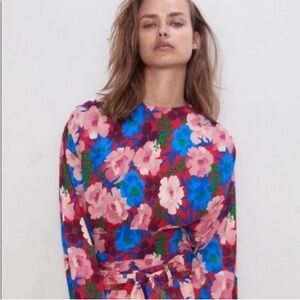 Zara Draped Floral Long Sleeve Dolman Arm blouse